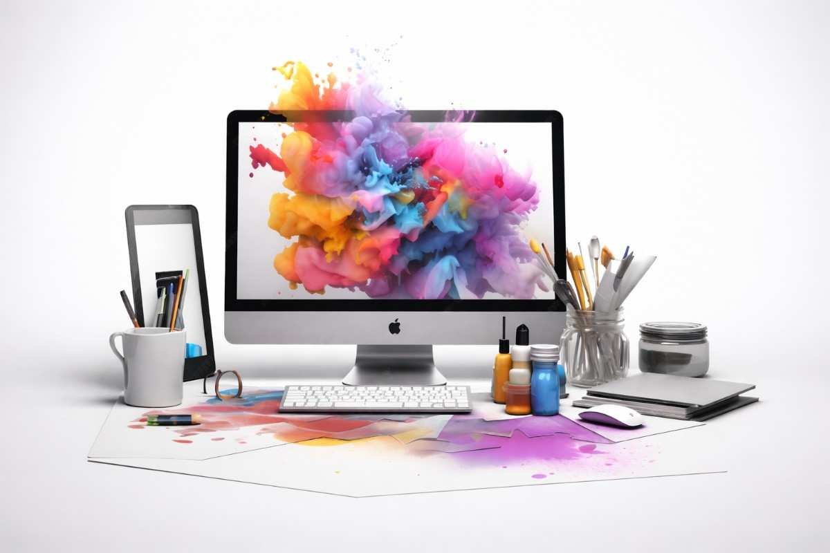 Creative graphic design with typography, colors, and digital artwork